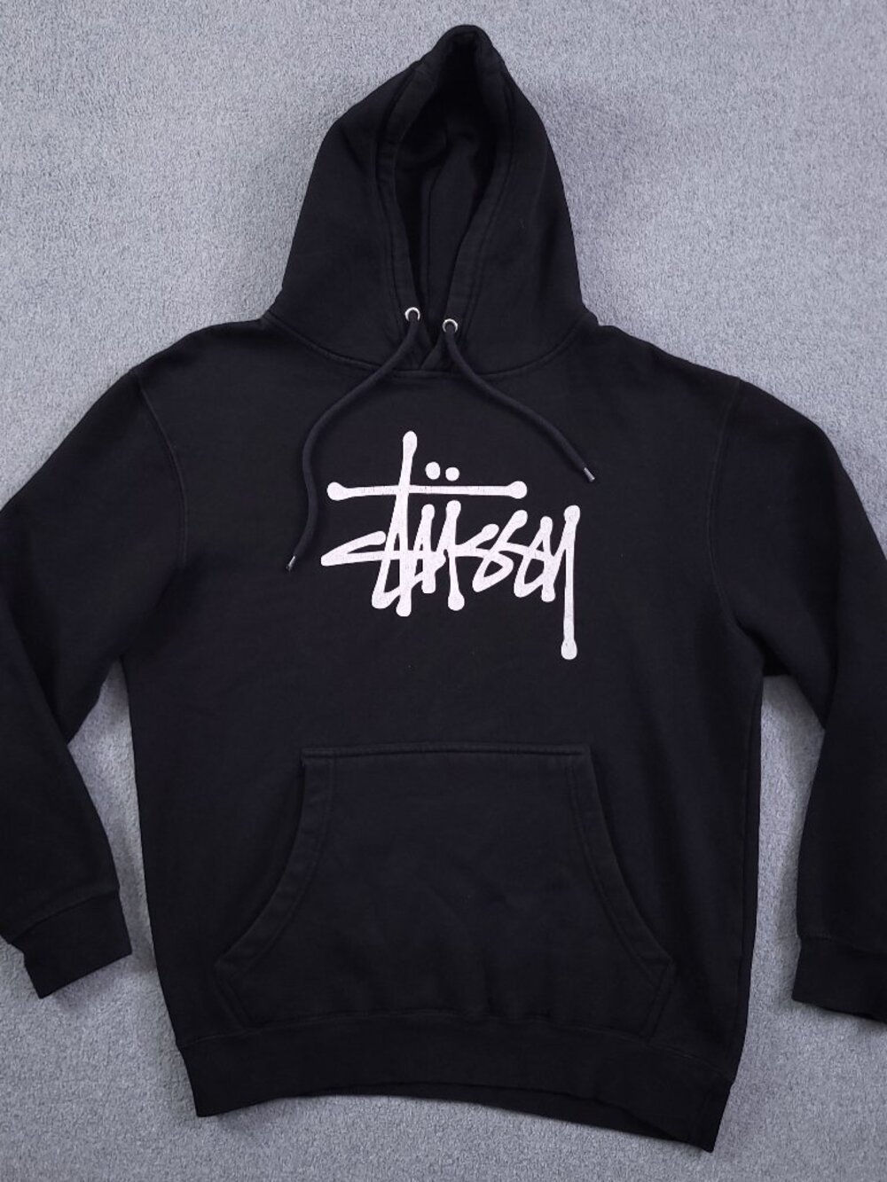 Lane Seven Stussy Hoodie Mens Medium Black Pullover Kangaroo Pocket Logo